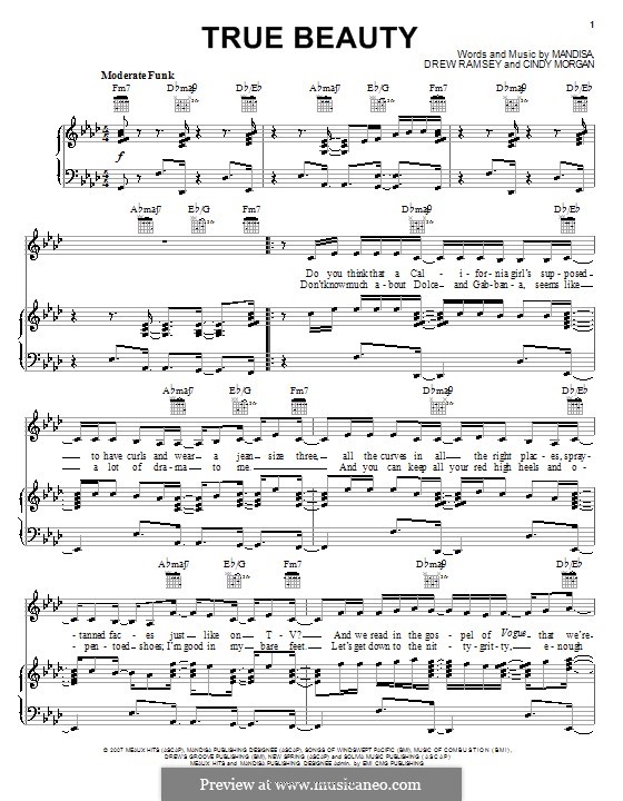True Beauty (Mandisa): Для голоса и фортепиано (или гитары) by Cindy Morgan, Drew Ramsey