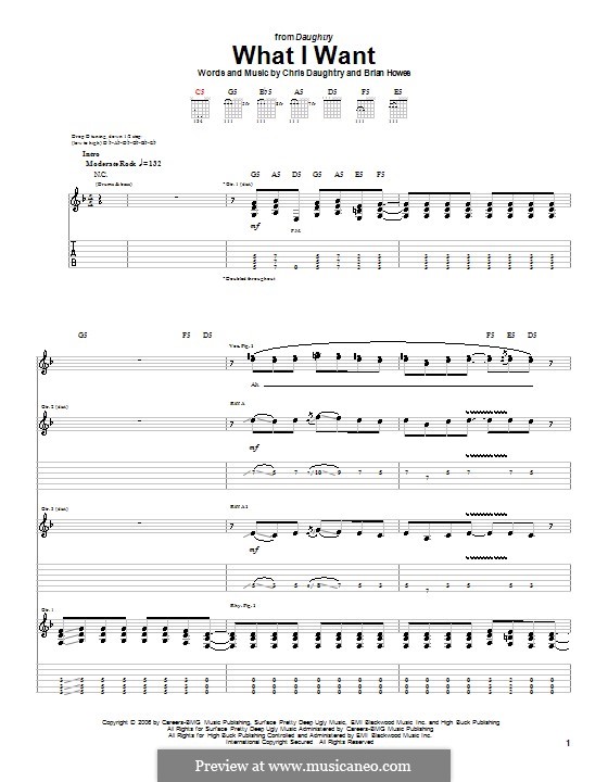 What I Want (Daughtry featuring Slash): Гитарная табулатура by Brian Howes, Chris Daughtry