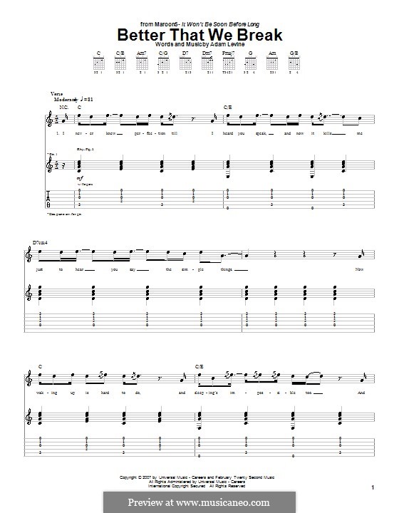 Better That We Break (Maroon 5): Гитарная табулатура by Adam Levine