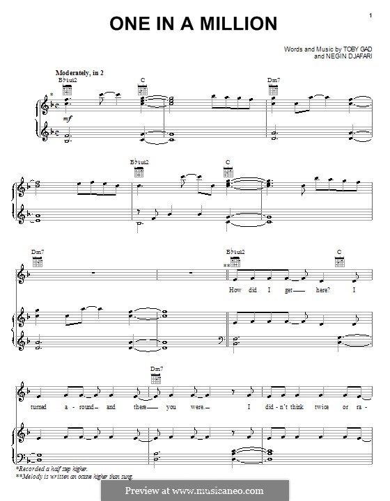 One in a Million (Hannah Montana): Для голоса и фортепиано (или гитары) by Negin Djafari, Tobias Gad