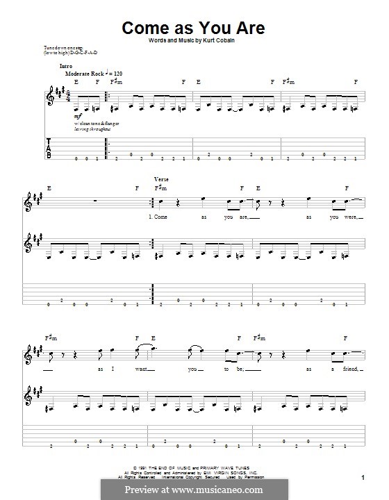 Come as You Are (Nirvana): Гитарная табулатура by Kurt Cobain