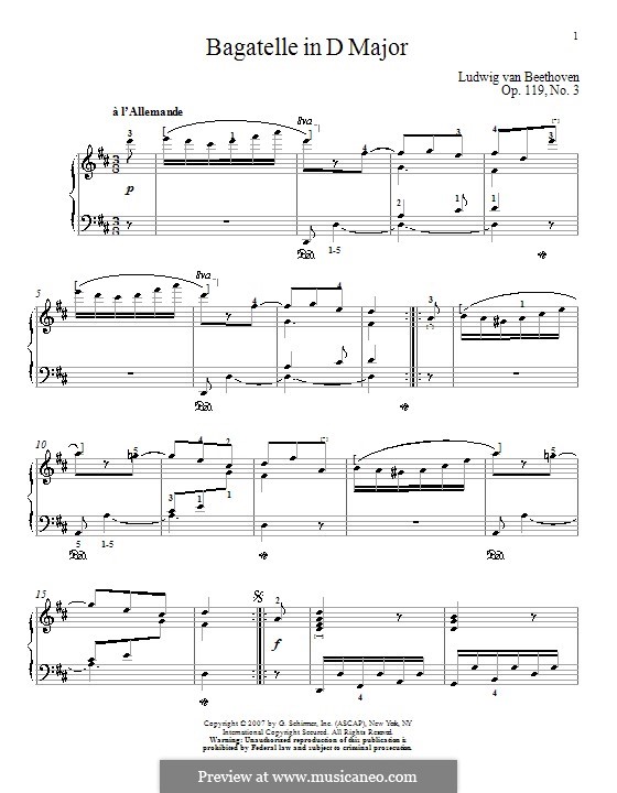 Одиннадцать новых багателей для фортепиано, Op.119: Багатель No.3 by Людвиг ван Бетховен
