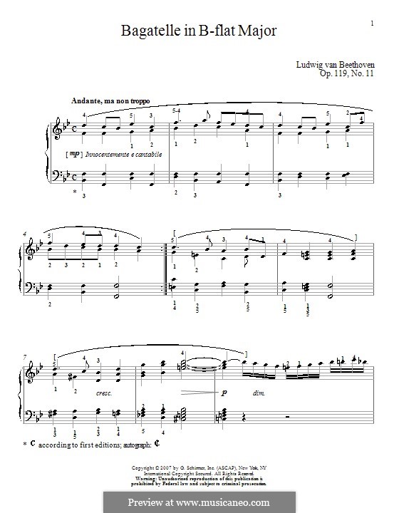 Одиннадцать новых багателей для фортепиано, Op.119: Багатель No.11 by Людвиг ван Бетховен