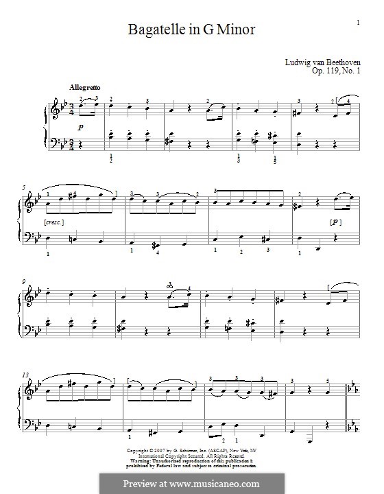 Одиннадцать новых багателей для фортепиано, Op.119: Багатель No.1 (с аппликатурой) by Людвиг ван Бетховен
