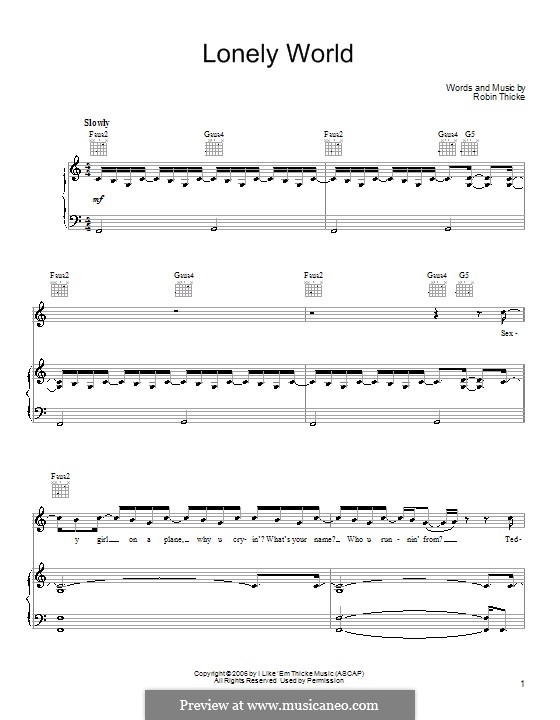 Lonely World: Для голоса и фортепиано (или гитары) by Robin Thicke
