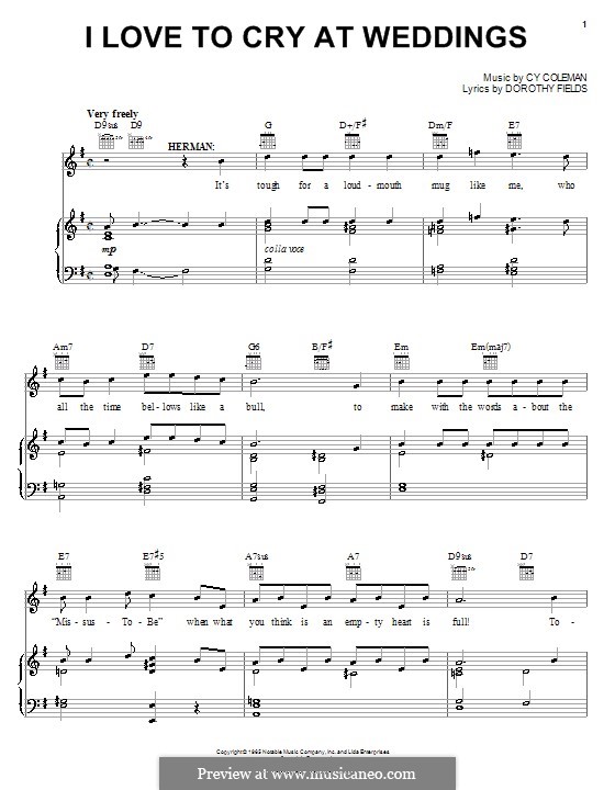 I Love to Cry at Weddings: Для голоса и фортепиано (или гитары) by Cy Coleman