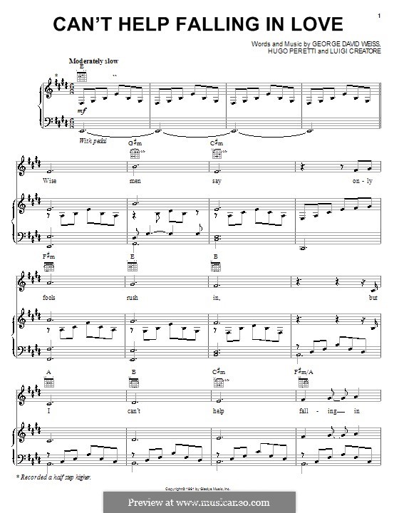 Can't Help Falling in Love: Для голоса и фортепиано или гитары (Andrea Bocelli) by George David Weiss, Hugo Peretti, Luigi Creatore