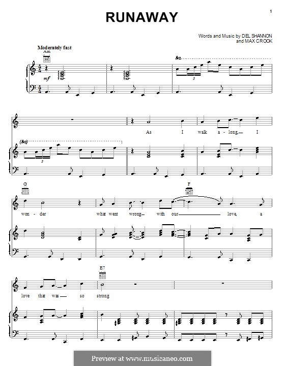 Runaway: Для голоса и фортепиано (или гитары) by Del Shannon, Max Crook