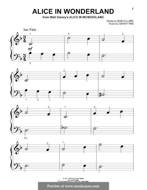 Alice in Wonderland (Bill Evans): Для фортепиано (очень легкая версия) by Bob Hilliard, Sammy Fain