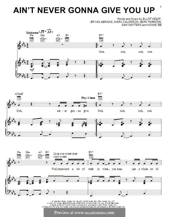 Ain't Never Gonna Give You Up (Paula Abdul): Для голоса и фортепиано (или гитары) by Bryan Abrams, Elliot Wolff, Howie Tee, Kevin Thornton, Mark Calderon, Samuel Watters