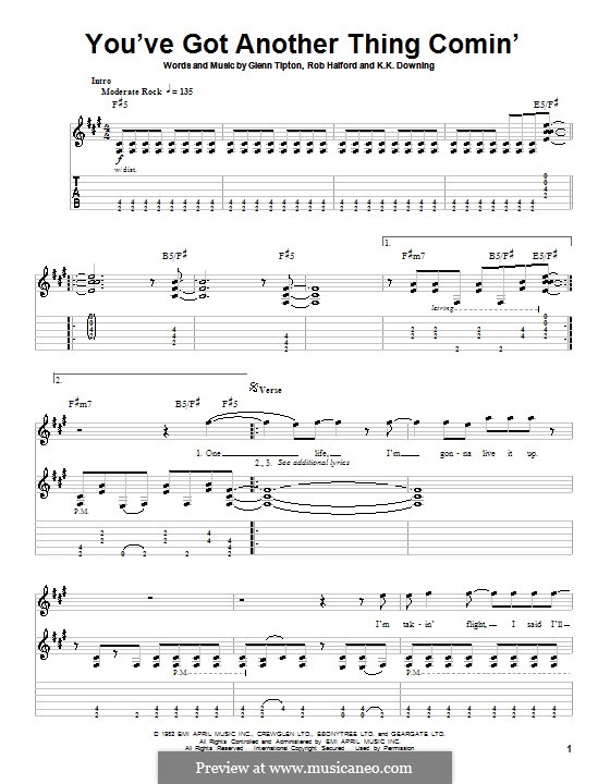 You've Got Another Thing Comin' (Judas Priest): Гитарная табулатура by Glenn Tipton, K. K. Downing, Robert Halford