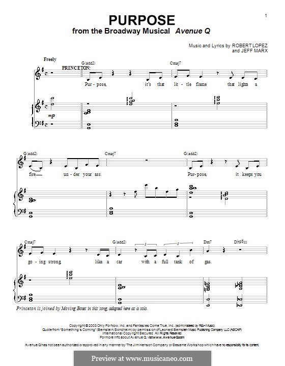 Purpose (Avenue Q): Для голоса и фортепиано (или гитары) by Jeff Marx, Robert Lopez