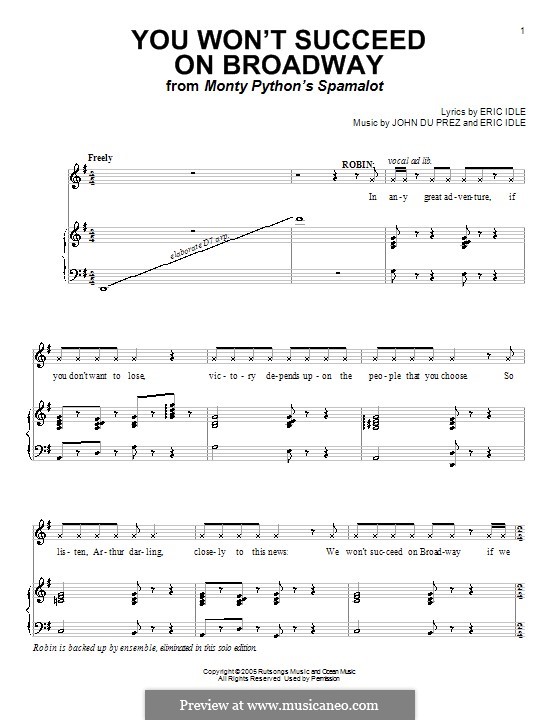 You Won't Succeed on Broadway (from Monty Python's Spamalot): Для голоса и фортепиано (или гитары) by Eric Idle, John Du Prez