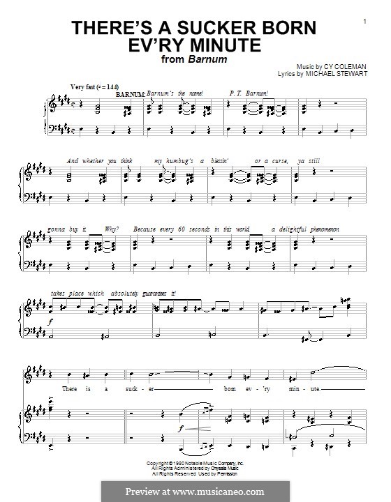 There's a Sucker Born Ev'ry Minute: Для голоса и фортепиано (или гитары) by Cy Coleman