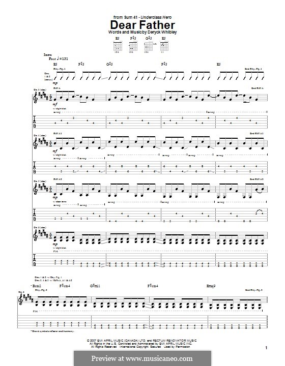 Dear Father (Sum 41): Для гитары с табулатурой by Deryck Whibley