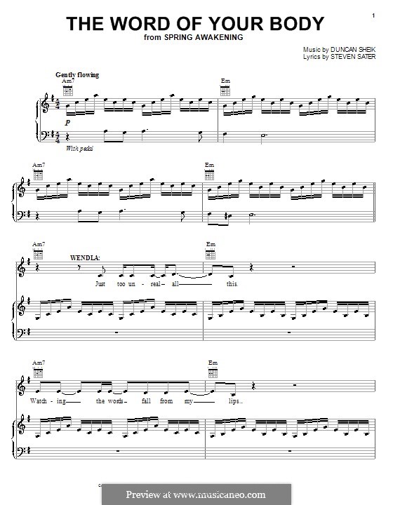 The Word of Your Body: Для голоса и фортепиано (или гитары) by Duncan Sheik