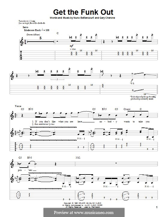 Get the Funk Out (Extreme): Гитарная табулатура by Gary Cherone, Nuno Bettencourt