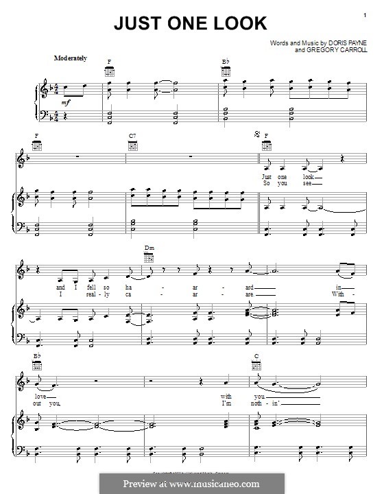 Just One Look (The Hollies): Для голоса и фортепиано (или гитары) by Doris Payne, Gregory Carroll