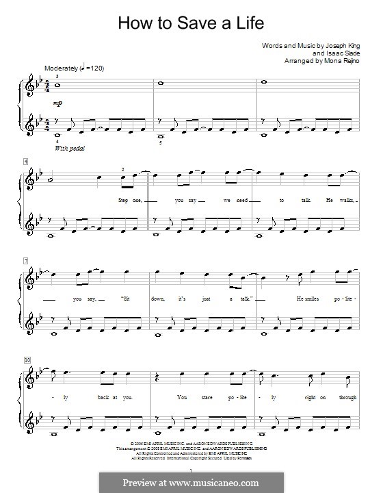 How to Save a Life (The Fray): Для фортепиано by Isaac Slade, Joseph King