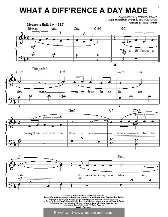 What a Diff'rence a Day Made (Jamie Cullum): Для фортепиано (легкий уровень) by Maria Grever