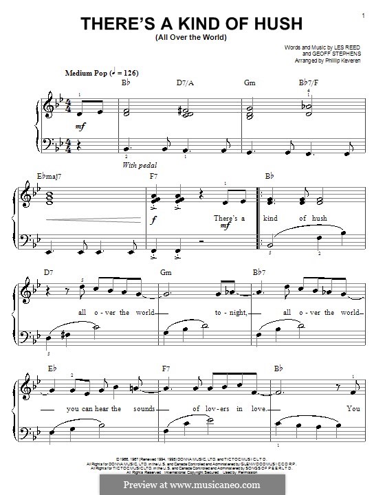 There's a Kind of Hush (All Over the World): Для начинающего пианиста by Geoff Stephens, Les Reed