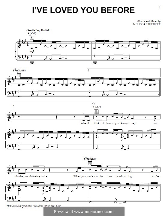 I've Loved You Before: Для голоса и фортепиано (или гитары) by Melissa Etheridge