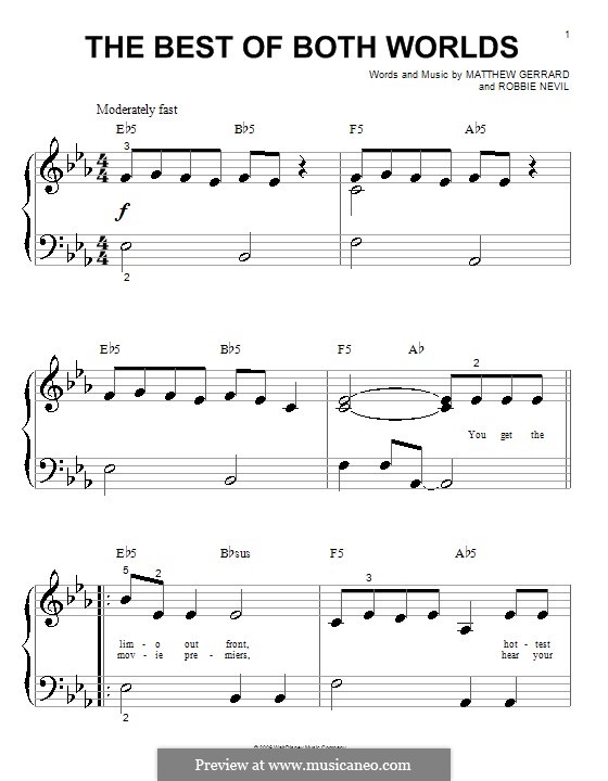 The Best of Both Worlds (Hannah Montana): Для фортепиано (очень легкая версия) by Matthew Gerrard, Robbie Nevil