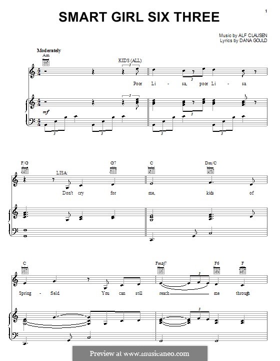 Smart Girl Six Three (The Simpsons): Для голоса и фортепиано (или гитары) by Alf Clausen, Dana Gould