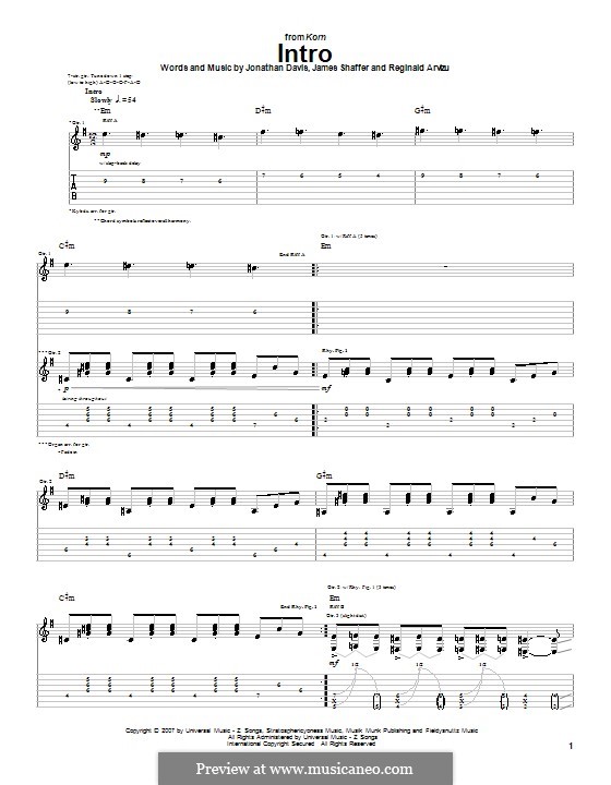 Intro (Korn): Гитарная табулатура by James Shaffer, Jonathan Davis, Reginald Arvizu