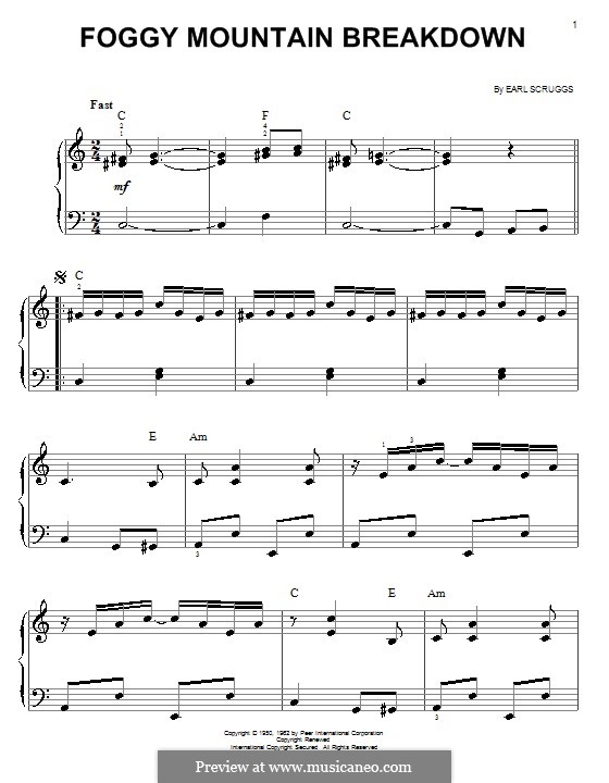 Foggy Mountain Breakdown: Для фортепиано (легкий уровень) by Earl Scruggs
