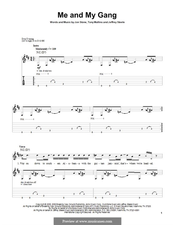 Me and My Gang (Rascal Flatts): Гитарная табулатура by Jeffrey Steele, Jon Stone, Tony Mullins