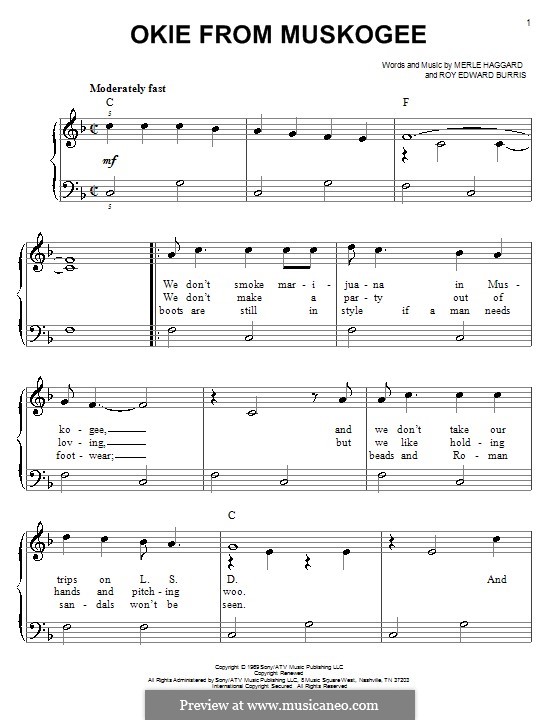 Okie from Muskogee: Для фортепиано (легкий уровень) by Roy Edward Burris
