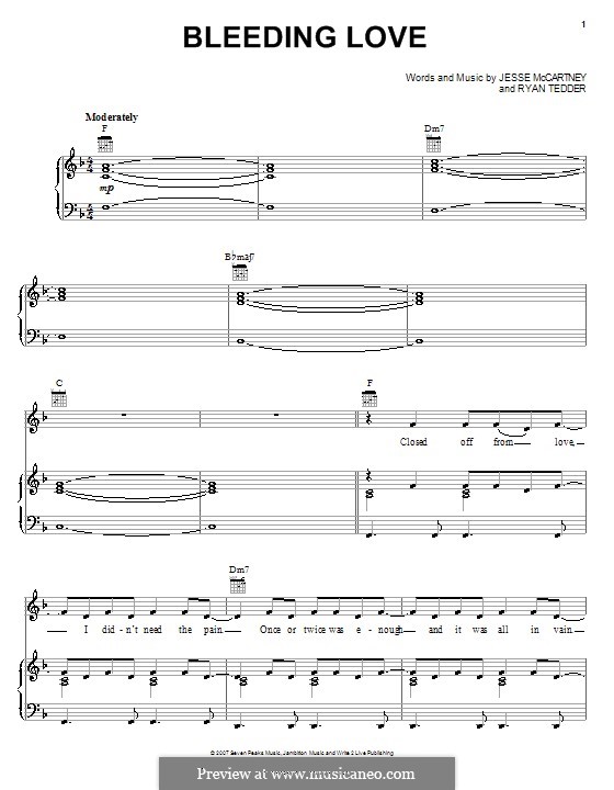 Bleeding Love (Leona Lewis): Для голоса и фортепиано (или гитары) by Jesse McCartney, Ryan B Tedder