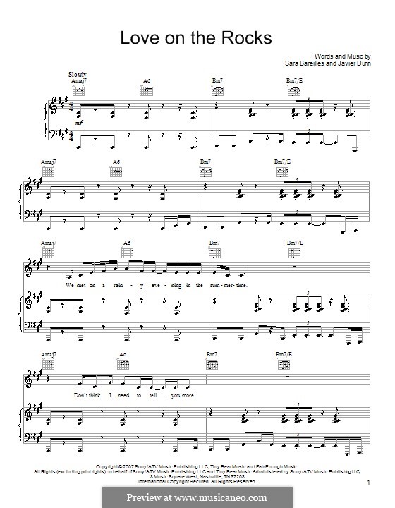 Love on the Rocks (Sara Bareilles): Для голоса и фортепиано (или гитары) by Javier Dunn