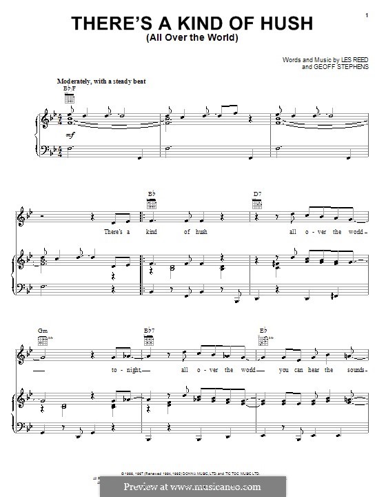 There's a Kind of Hush (All Over the World): Для голоса и фортепиано (или гитары) by Geoff Stephens, Les Reed
