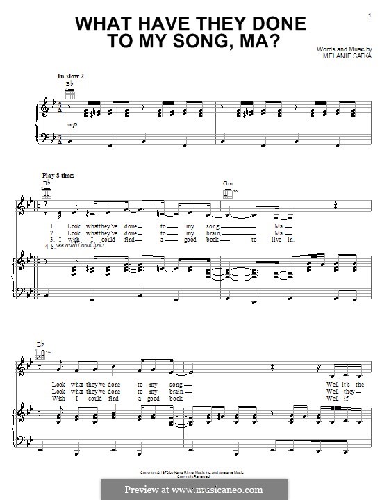 What Have They Done to My Song, Ma? (Melanie): Для голоса и фортепиано (или гитары) by Melanie Safka