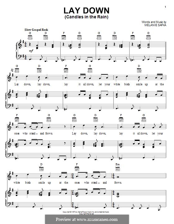 Lay Down (Candles in the Rain): Для голоса и фортепиаон (или гитары) by Melanie Safka