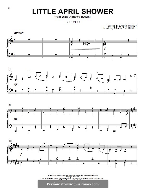 Little April Shower (from Bambi): Для фортепиано в 4 руки by Frank Churchill