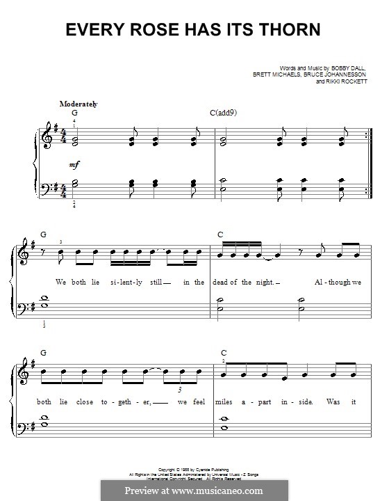 Every Rose Has Its Thorn (Poison): Для фортепиано (легкий уровень) by Bobby Dall, Bret Michaels, C.C. DeVille, Rikki Rockett