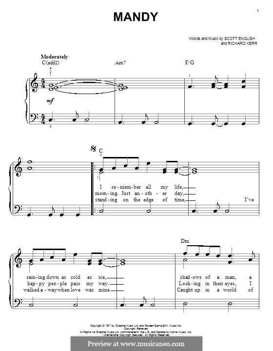Mandy: Для фортепиано (легкий уровень) by Richard Kerr, Scott English