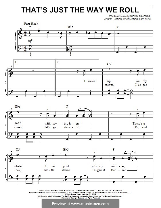 That's Just the Way We Roll (Jonas Brothers): Для фортепиано (легкий уровень) by Joseph Jonas, Kevin Jonas Sr., Nicholas Jonas, William James McAuley III