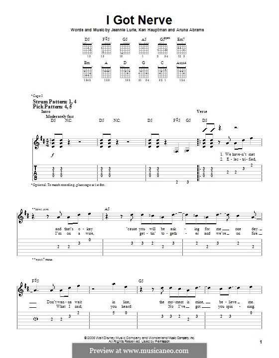 I Got Nerve (Hannah Montana): Для гитары (очень легкая версия) by Aruna Abrams, Jeannie Lurie, Ken Hauptman