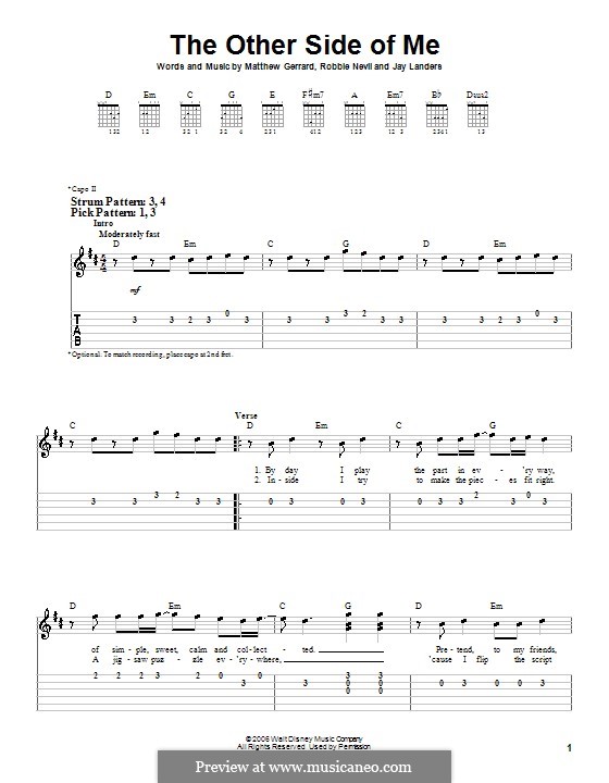 The Other Side of Me (Hannah Montana): Для гитары (очень легкая версия) by Jay Landers, Matthew Gerrard, Robbie Nevil