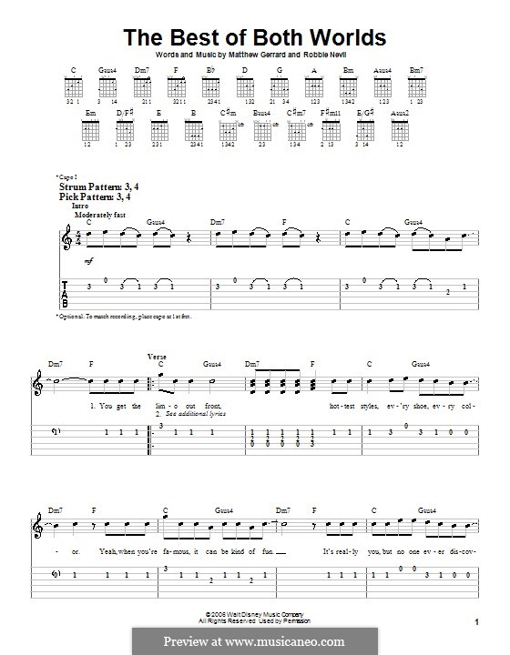 The Best of Both Worlds (Hannah Montana): Для гитары (очень легкая версия) by Matthew Gerrard, Robbie Nevil