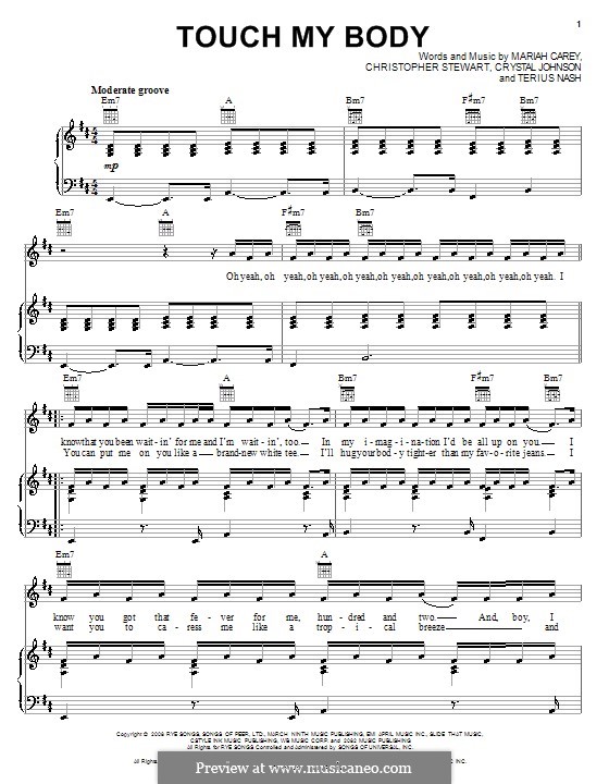 Touch My Body (Mariah Carey): Для голоса и фортепиано (или гитары) by Tricky Stewart , Crystal Johnson, Terius Nash