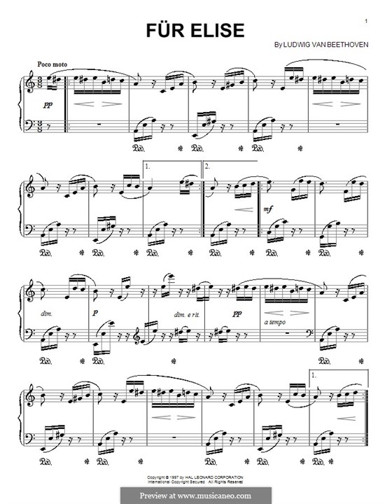 К Элизе, для фортепиано, WoO 59: Для одного исполнителя by Людвиг ван Бетховен