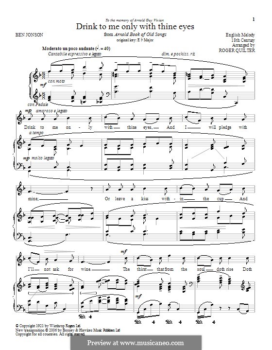 Drink to Me Only with Thine Eyes: Для голоса и фортепиано (или гитары) by folklore