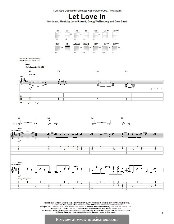 Let Love in (Goo Goo Dolls): Для гитары с табулатурой by Glen Ballard, Gregg Wattenberg, John Rzeznik