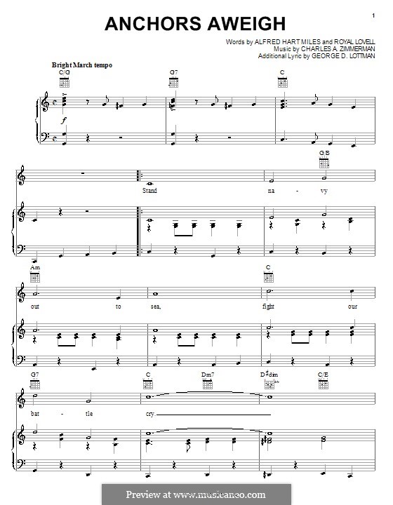 Anchors Aweigh (Alfred Hart Miles): Для голоса и фортепиано (или гитары) by Чарльз А. Циммерманн, George D. Lottman, Royal Lovell