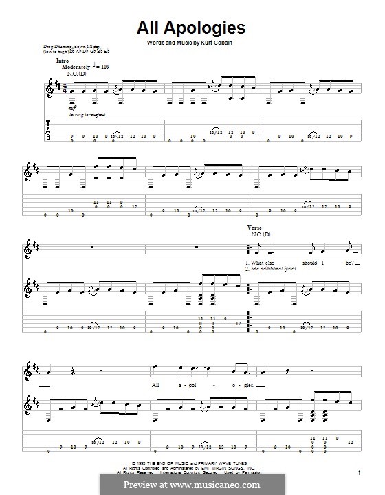 All Apologies (Nirvana): Гитарная табулатура by Kurt Cobain